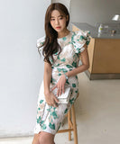 膝丈ドレス セクシー キャバドレス パフスリーブ エレガント XH2-ZED883213E501