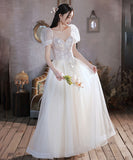 ロングドレス ナイトドレス パフスリーブ カラードレス 高級感 ウェディングドレス 宴会 演奏会 XH2-MBYD-3.22