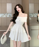 【2色】ミニドレス カワセクシー オフショルダー Aライン 気質 着痩せ 通勤 XH2-ZED886092GT513