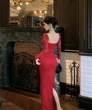 【Black&red】ロングドレス レース エレガント セレブ風 マーメイド 気質 宴会 パーティー 高級感 女子力 XH2-ZED885573DXH238B