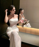 ロングドレス ベアトップ カワセクシー チュール 透明感 フラワー キャバクラ パーティー XH2-CD3-245-89770520