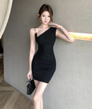 ミニドレス キャバドレス ワンーショルダー チェーン セクシー タイトドレス 指名 パーティー XH2-ZED885575DXH238B