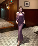 ロングドレス キラキラ 2way ホルターネック セクシー 宴会 パーティー ナイトクラブ ベアトップ XH2-ZED886193DXH343A