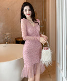 【手作り】ミニドレス 高品質 レース フリーVネック 気質 ハート柄 宴会 XH2-JY9603