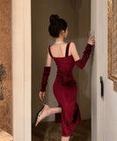 膝丈ドレス 肌見せ エレガント 気質 セクシー 着痩せ おしゃれ XH2-ZED881073DXH348