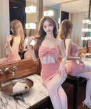 【2色】キャバドレス ミニドレス セクシー 指名 谷間魅せ レース リボン 個性的 XH2-DD7574