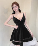 【4色】ミニドレス Aライン Vネック 谷間見せ セクシー ナイトクラブ XH2-DD5852