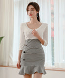 ミニドレス フリル 大人可愛い セクシー 韓国っぽ 小顔効果 ハイウエスト XH2-ZED883036A71