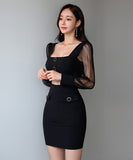 キャバドレス セクシー ミニドレス スクエアネック エレガント 気質 XH2-ZED887912A71