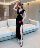 【2色】ロングドレス ナイトドレス 宴会 エレガント 谷間見せ セクシー スリート キャバクラ 指名 気質 XH2-DD5377