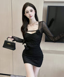 【3色】キャバドレス セクシー ミニドレス 透明感 キャバクラ 谷間魅せ XH2-DD5061