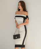 【2色】キャバドレス 膝丈ドレス エレガント ベアトップ タイトドレス セクシー キャバクラ XH2-MLS54166484