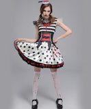 【 4点セット】 ピエロガール体型カバーフレアスカート個性ホラーゾンビ (ワンピース/カチューシャ/ウエストベルト/つけ襟)XH2-QN-AL628135544533