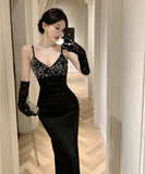 ロングドレス キャバドレス キラキラ スリート セクシー 宴会 party 谷間見せ XH2-DD7548