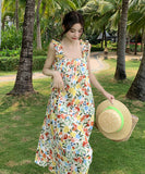 ロング丈 サンドレス 夏 かわいい 花柄 新作 ワンピース 海辺 ハワイ YH2-QJ9286