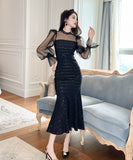 手作り 膝丈ドレス partyドレス チュール キラキラ エレガント 宴会 マーメイドドレス XH2-JY20760