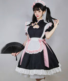 【5点セット】バストハートカットメイドデザインフレアスカートプチプラガーリーチャイナドレス  (チャイナ服/髪飾り/リボン×2/エプロン)XH2-FMS-T023