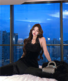 ロングドレス キャバドレス ホルターネック セクシー レース パーティー エレガント 宴会 キャバクラ XH2-XKD-D452-987-Nov17