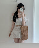 ビキニ 温泉 韓国っぽ 水着 着痩せ セクシー 大人可愛い パフスリーブ おしゃれ ビーチ XH7-BY2917