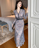 手作り 膝丈ドレス レース 高級感 Vネック エレガント 気質 セレブ風 宴会 XH-JY20910