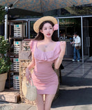 ミニドレス フリル カワセクシー タイトドレス 谷間見せ 女子力 おしゃれ XH2-MXX2856