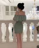 【2色】ミニドレス タイトドレス sexy オフショルダー フリル 大人可愛い XH2-JW9621GT347