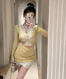 【2点セット】ニットミニドレスレース谷間見せカワセクシーおしゃれ大人可愛いXH2-XKD-D355-5003-Mar16