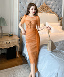 【オレンジ＆ブルー】【手作り】膝丈ドレス エレガント 気質 チュール ユニーク XH2-JY20601