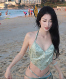 【3点セット】水着 ホルターネック ビキニ モノキニ セクシー 海辺 おしゃれ感 水着 着痩せ hot girl ビーチ　XH2-CF-WX3133