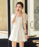 ミニドレス Aライン キャバドレス パフスリーブ レース 大人可愛い XH2-ZED889321GT350