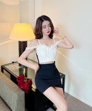 【black&pink】ミニドレス キャバドレス 非対称 谷間魅せ 指名 レース XH2-DD4549