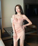 【3色】ミニドレス キャバドレス オフショルダー セクシー キラキラ チュール パーティー 指名 ナイトクラブ XH2-YM8856