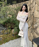 ロングドレス キャバドレス レース エレガント セレブ風 ホルターネック フラワー マーメイド XH2-DD7669