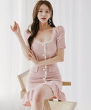 ミニドレス キャバドレス パフスリーブ カワセクシー 気質 フリル エレガント XH2-ZED889671BH538