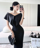 膝丈ドレス エレガント 水玉柄 オフショルダー パーティー おしゃれ セクシー XH2-ZED885446DXH449