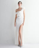 【6色】ロングドレス ナイトドレス 宴会 ワンショルダー フリル 演奏会 誕生日 XH2-YEY19559#