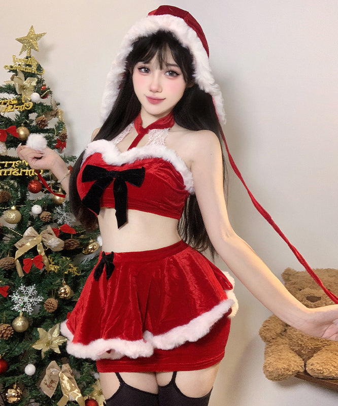 【4点セット】クリスマ 大人可愛い セクシー サンタ服 コスプレ Aライン ベアトップ リボン XH2-DML2