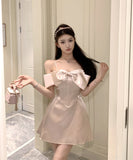 ミニドレスカワセクシーセレブ風オフショルダー高級感リボン誕生日パーティーAラインXH2-CD5-109-80980580