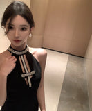 ミニドレス 谷間見せ キャバドレス セクシー ホルターネック キラキラ キャバクラ XH2-DD6362