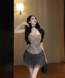 【2点セット】ミニドレスティアードスカートキャバドレスベアトップセクシー指名セレブ風XH2-ZED883181DXH502