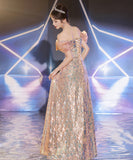 ロングドレス 誕生日パーティー キラキラ 人魚姫 リボン オフショルダー 演奏会 宴会 XH2-WS-P108