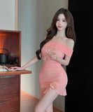 【4色】キャバドレス ミニドレス セクシー party ナイトクラブ オフショルダー フリルフラワーXH2-DD6367　