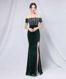 【5色】ロングドレス リボン パーティードレス キラキラ オフショルダー お姫様 誕生日 演奏会 宴会 XH2-YEY18629#