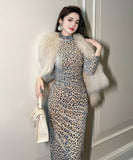 【手作り】ロングドレス 高品質 レオパード柄 セクシー お洒落 チュール XH2-JY30579