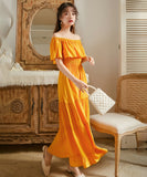 【3色】サンドレス ビーチ 旅行 ロングドレス フリル オフショルダー 大人可愛い XH2-XHY918885