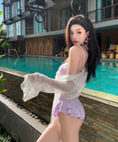 【2点セット】水着 ビキニワンピース Aライン 体型カバー モノキニ 露出控え 着痩せ 気質 フラワー カワセクシー XH7-DP-A10474