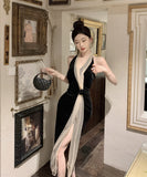 【2色】ロングドレス 宴会 スリット 非対称 ホルターネック エレガント 気質 キャバクラ XH2-ZED886041DXH348