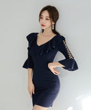 ミニドレス セクシー Vネック 谷間魅せ 指名 フリル 気質 小顔効果 お洒落 XH2-ZED882998A71