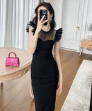 【手作り】膝丈ドレス 高品質 キラキラ 小顔効果 大人可愛い XH2-JY9604