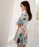 ミニドレス 花柄 春新作 パフスリーブ Aライン エレガント 着痩せ おしゃれ XH2-ZED886608BH506